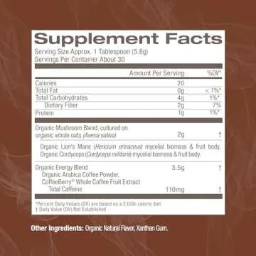 OM MUSHROOM SUPERFOOD Coffee Blend Mushroom Powder, 6.24 Ounce Canister, 30 Servings, Organic Arabica Beans, Lion's Mane, Cordyceps, Turkey Tail, Ginkgo Biloba, Supports Energy and Focus