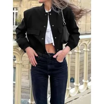 Zeagoo Women Bomber Jacket Casual Button Down Varsity Jackets Shackets With Pockets Outwear