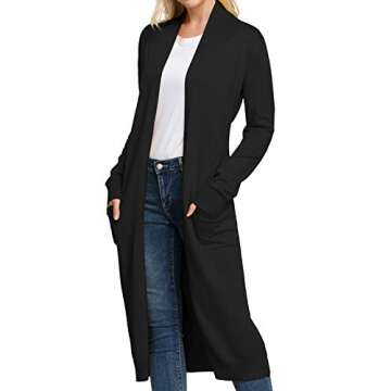 Women Sweaters Open Front Lightweight Soft Knit Cardigan with Pockets(M,Black)