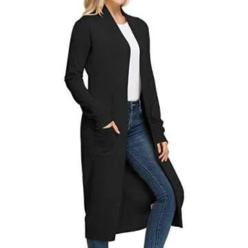 Women Sweaters Open Front Lightweight Soft Knit Cardigan with Pockets(M,Black)