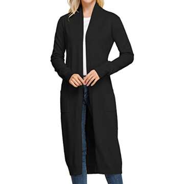 Women Sweaters Open Front Lightweight Soft Knit Cardigan with Pockets(M,Black)