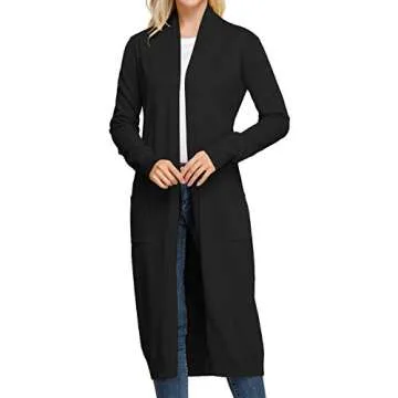 Women Sweaters Open Front Lightweight Soft Knit Cardigan with Pockets(M,Black)