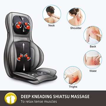 COMFIER Shiatsu Neck Back Massager with Heat and Compression, App Control 2D or 3D Deep Tissue Kneading Massage Chair Pad, Chair Massager for Full Body, Ideal Gifts for Father,Grey
