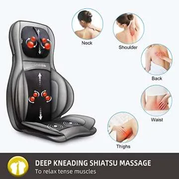 COMFIER Shiatsu Neck Back Massager with Heat and Compression, App Control 2D or 3D Deep Tissue Kneading Massage Chair Pad, Chair Massager for Full Body, Ideal Gifts for Father,Grey