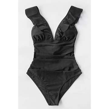 CUPSHE Women's Ruffled Lace Up One Piece Swimsuit, XL Black