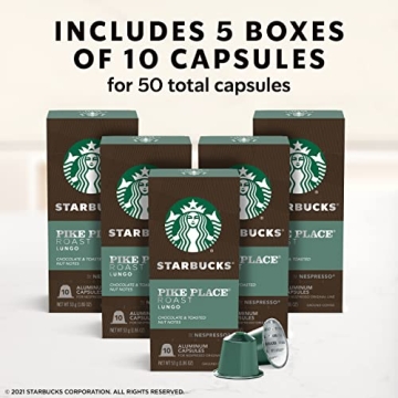 Starbucks by Nespresso Original Line, Pike Place, Medium Roast Coffee, 50-count Espresso Pods