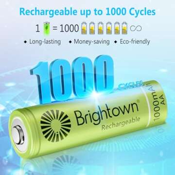 Brightown 12-Pack Rechargeable AA Batteries - 1000mAh 1.2V NiMH High Capacity Batteries - Ideal for ...