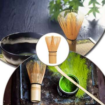 AOTISBAO 100 Prong Matcha Whisk Natural Bamboo Tea Powder Whisk Semi-handmade Chasen for Making and Stirring Matcha Golden Bamboo Matcha Green Tea Whisk Chasen