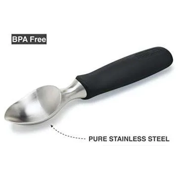 BALCI Ice Cream Scoop - Heavy Duty Stainless Steel Icecream Scooper With Non-Slip Rubber Grip - Professional Metal Ice-Cream Spade - Dishwasher Safe – Black