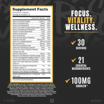 RYSE Core Series VitaFocus | Multivitamin + Nootropic | Total Brain & Body Support | with 13 Essenti...