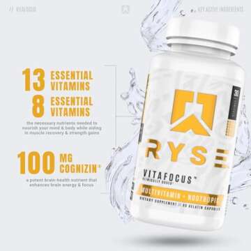 RYSE Core Series VitaFocus | Multivitamin + Nootropic | Total Brain & Body Support | with 13 Essential Vitamins & 8 Essential Minerals | 60 Capsules