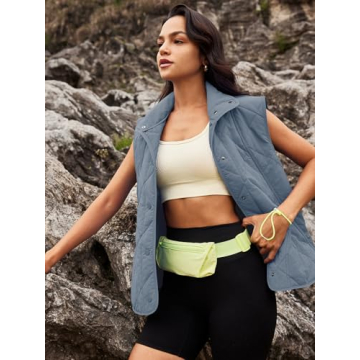 SENSERISE Womens Puffer Vest Quilted Vest Oversized Lightweight Vests Outerwear Padded Jacket Winter Fall Outfits(Haze Blue,L)
