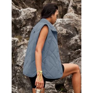 SENSERISE Womens Puffer Vest Quilted Vest Oversized Lightweight Vests Outerwear Padded Jacket Winter Fall Outfits(Haze Blue,L)