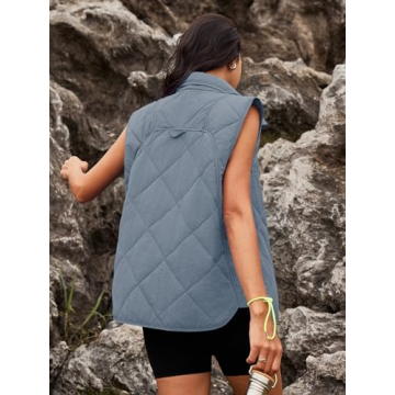 SENSERISE Womens Puffer Vest Quilted Vest Oversized Lightweight Vests Outerwear Padded Jacket Winter Fall Outfits(Haze Blue,L)