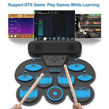 Electronic Drum Set Potable Drum Set Volume Control Electric Drum Set MIDI Drum Pad with 2 Built-in ...
