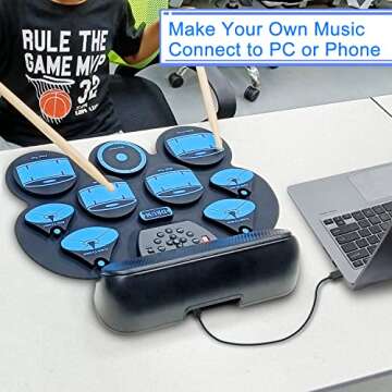 Portable Electronic Drum Set with MIDI and Speakers