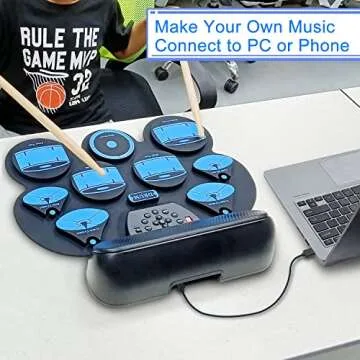 Portable Electronic Drum Set with MIDI and Speakers