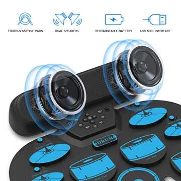 Portable Electronic Drum Set with MIDI and Speakers