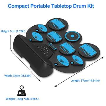 Portable Electronic Drum Set with MIDI and Speakers