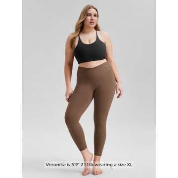 ODODOS Women's Cross Waist 7/8 Yoga Leggings with Inner Pocket, Inseam 25" Gathered Crossover Workout Yoga Pants, Brunette, Small