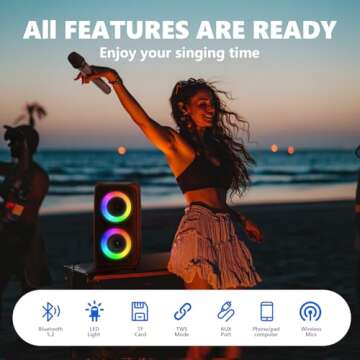 Karaoke Machine, Portable Bluetooth Speaker with 2 Wireless Karaoke Microphones, Karaoke Machine for Adults Kids with Upgraded Subwoofer, PA System, Support TWS/TF/USB/AUX for Home Party Outdoor