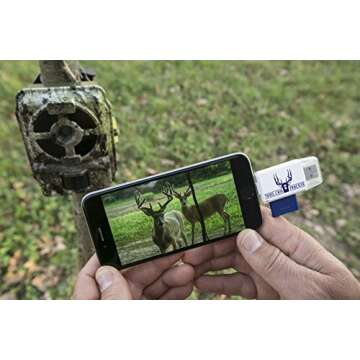 Trail Cam Tracker SD Card Reader for iPhone & Android Micro USB – Best & Fastest Game Camera Viewer – Deer Hunting Smartphone Memory Card Player - Free Case- Hunt Big Bucks