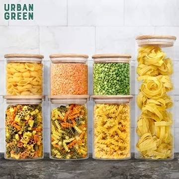 Urban Green Glass Storage Containers with Bamboo Lids Set