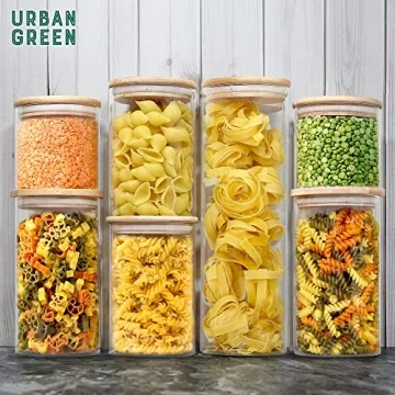 Urban Green Glass Storage Containers with Bamboo Lids Set
