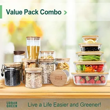 Urban Green Glass Storage Containers with Bamboo Lids Set
