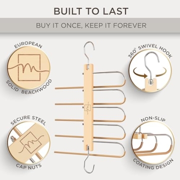 Premium Beechwood Pants Hangers Space-Saving Closet Organizer