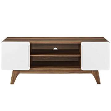 Modway Tread Mid-Century Modern 47 Inch TV Stand in Walnut White