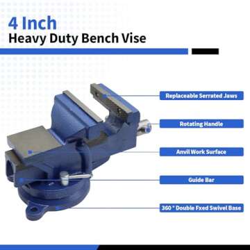 Nakkaa 4" Bench Vise Ductile Cast Iron Bench Vise with 360° Flexible Swivel Locking Base Heavy Duty...