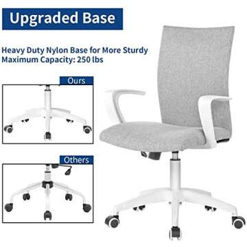 LIANFENG Office Chair Ergonomic Mid Back Swivel Chair Height Adjustable Desk Chair White Office Chair Computer Chair with Armrest Mid Size (Grey and White)