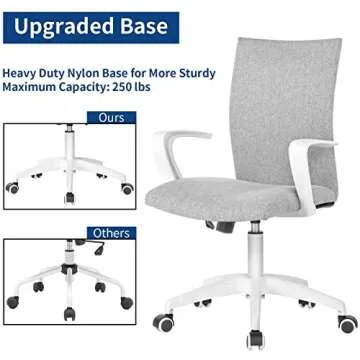 LIANFENG Office Chair Ergonomic Mid Back Swivel Chair Height Adjustable Desk Chair White Office Chair Computer Chair with Armrest Mid Size (Grey and White)