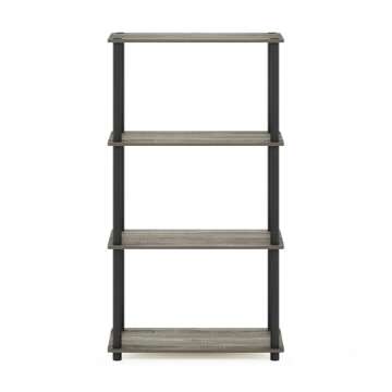 Furinno (99557GYW/BK) Turn-N-Tube 4-Tier Multipurpose Shelf Display Rack - French Oak Grey/Black