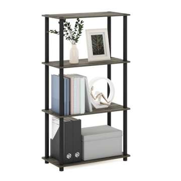 Furinno (99557GYW/BK) Turn-N-Tube 4-Tier Multipurpose Shelf Display Rack - French Oak Grey/Black