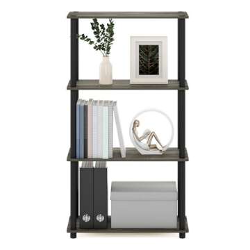 Furinno (99557GYW/BK) Turn-N-Tube 4-Tier Multipurpose Shelf Display Rack - French Oak Grey/Black