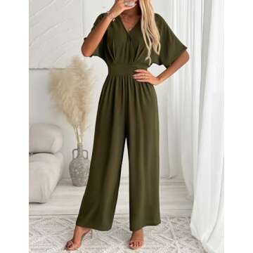 LOOKBOHO Womens Dressy Jumpsuits V Neck Belted Waist Casual Wide Leg Pants Romper Formal Elegant Jum...