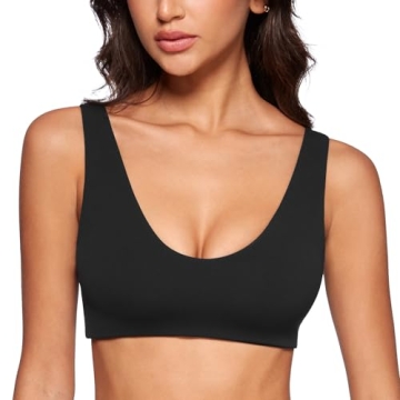 INGIA Womens U-Neck Sports Bra Padded U Back Medium Impact Fitness Yoga Bar Workout Crop Top with Bu...