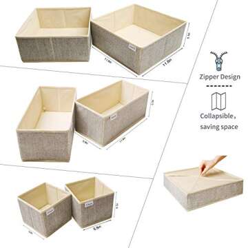 Criusia Underwear Drawer Organizer, 6 Set Foldable Underwear Drawer Organizer and Closet Dividers,Storage Box for Clothes, Socks, Underwear (6 Bins, Beige)