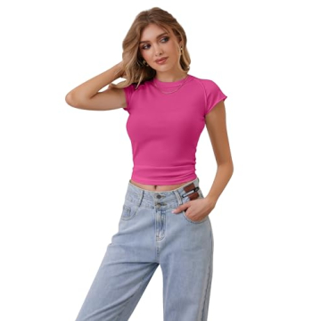 Calbatic Women's Ribbed Knit Cap Sleeve Slim Fit Tee