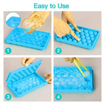 Round Ice Cube Trays for Freezer,Circle / Sphere Mold Making 66 x 1.2in Big Ice Balls Maker for Cocktail Whiskey,Storage Meat fish (Blue)