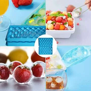 Round Ice Cube Trays for Freezer,Circle / Sphere Mold Making 66 x 1.2in Big Ice Balls Maker for Cocktail Whiskey,Storage Meat fish (Blue)