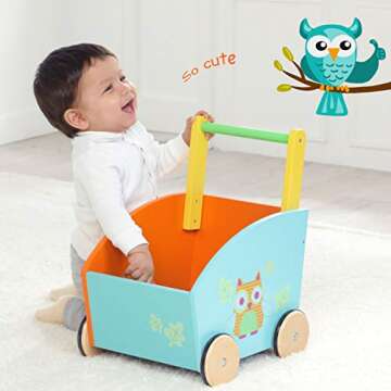 labebe - Baby Walker, Kid Shopping Cart Walker, Push Toy for 1-3 Years Old, Infant Wooden Walker, Si...
