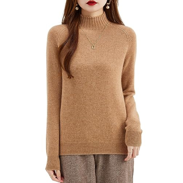 LINY XIN Women's Mock Neck Sweater 100% Merino Wool