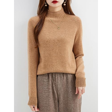 LINY XIN Women's Mock Neck Sweater 100% Merino Wool