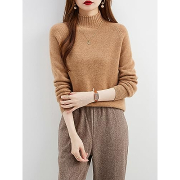 LINY XIN Women's Mock Neck Sweater 100% Merino Wool
