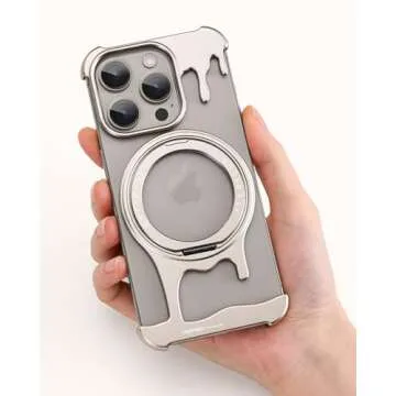 OATSBASF Frameless Bumper Case for iPhone 15 Pro Max 6.7", Metal Kickstand 360° Rotatable Magnetic ...
