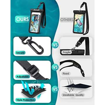 Hiearcool Waterproof Phone Pouch,Universal Waterproof Phone Case Dry Bag Travel Essentials for iPhone, Beach Accessories for Vacation Must Haves - Black&Navy-2 Pack