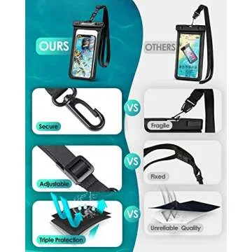 Hiearcool Waterproof Phone Pouch,Universal Waterproof Phone Case Dry Bag Travel Essentials for iPhone, Beach Accessories for Vacation Must Haves - Black&Navy-2 Pack